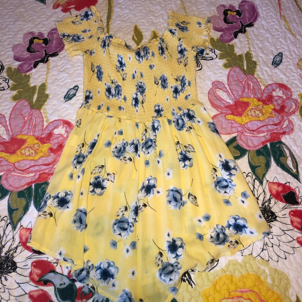 Hello Molly off the shoulder yellow floral romper.